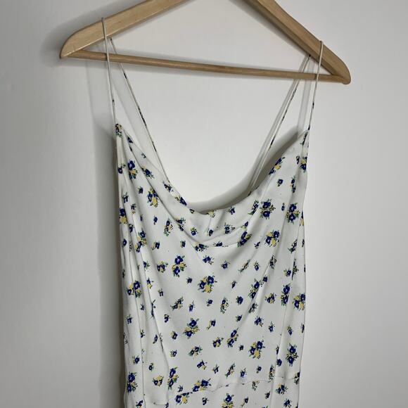 Samsøe Samsøe White Blue Floral Motif Chiffon Apples Slip Midi Dress Large - Picture 3 of 14